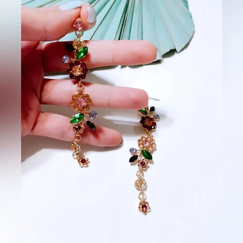 Flower drop earrings S190 - Picture 3 of 4